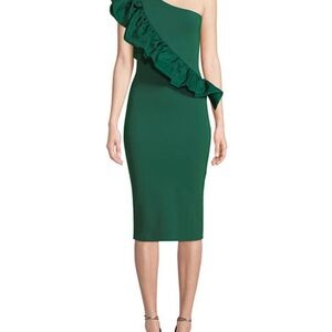 Chiara Boni Marine Green Asymmetrical Ruffled Cocktail Dress SZ Small